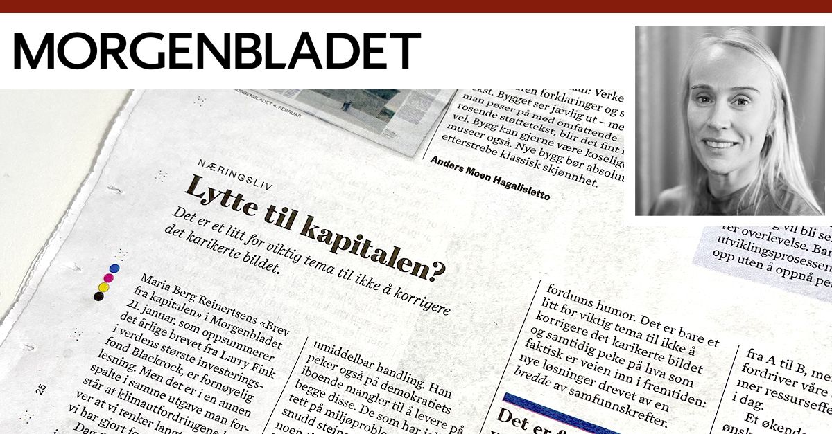 AIONs CEO Runa Haug Khoury contributes with a letter to the editor in edition Nr 6/2022 of the weekly newspaper Morgenbladet.
