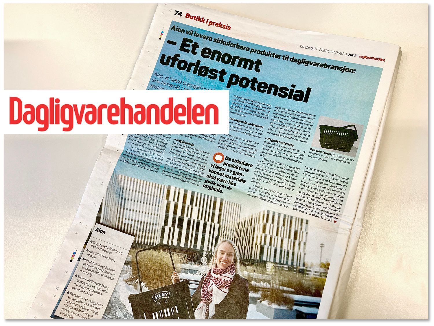 Interview with AION's CEO Runa Haug Khoury in the newspaper Dagligvarehandelen