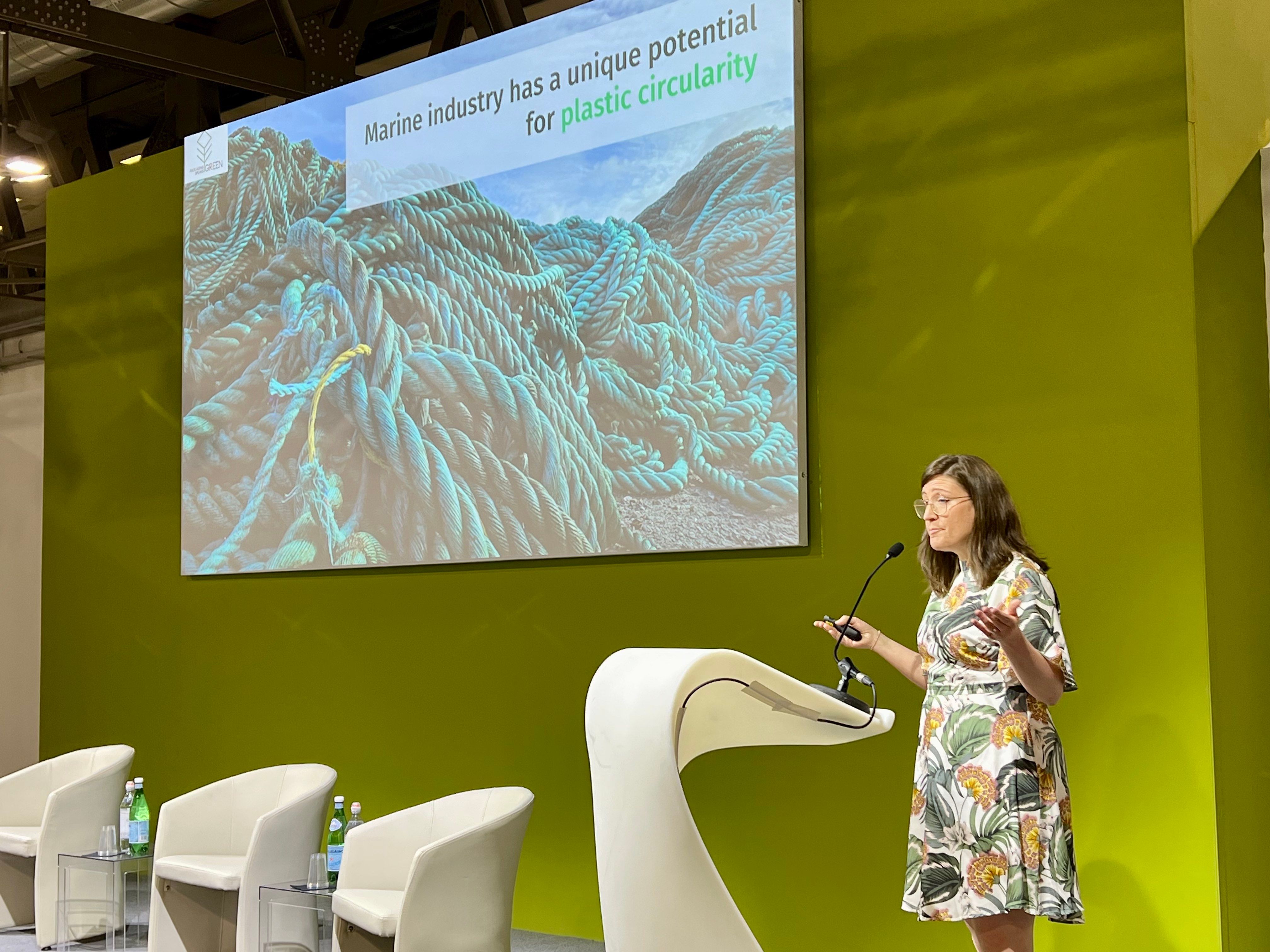 Susie Jahren, Chief Circular Product Officer at AION, presenting at the Greenplast conference